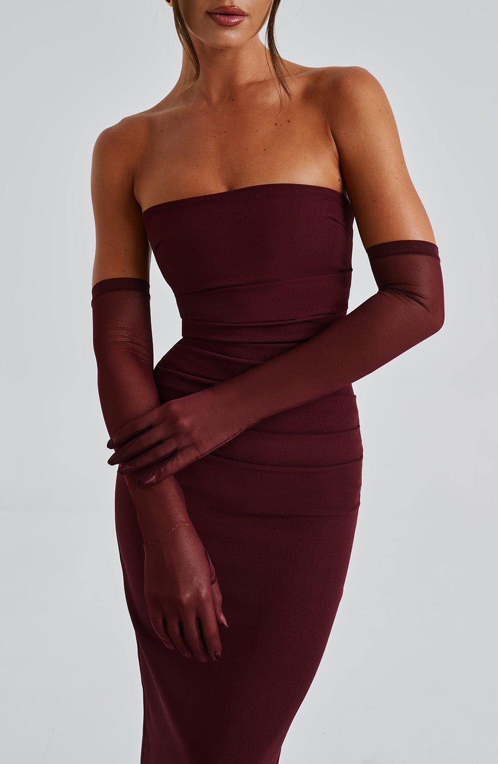 Cherry Lacquer Mesh Elbow Length Dress Gloves