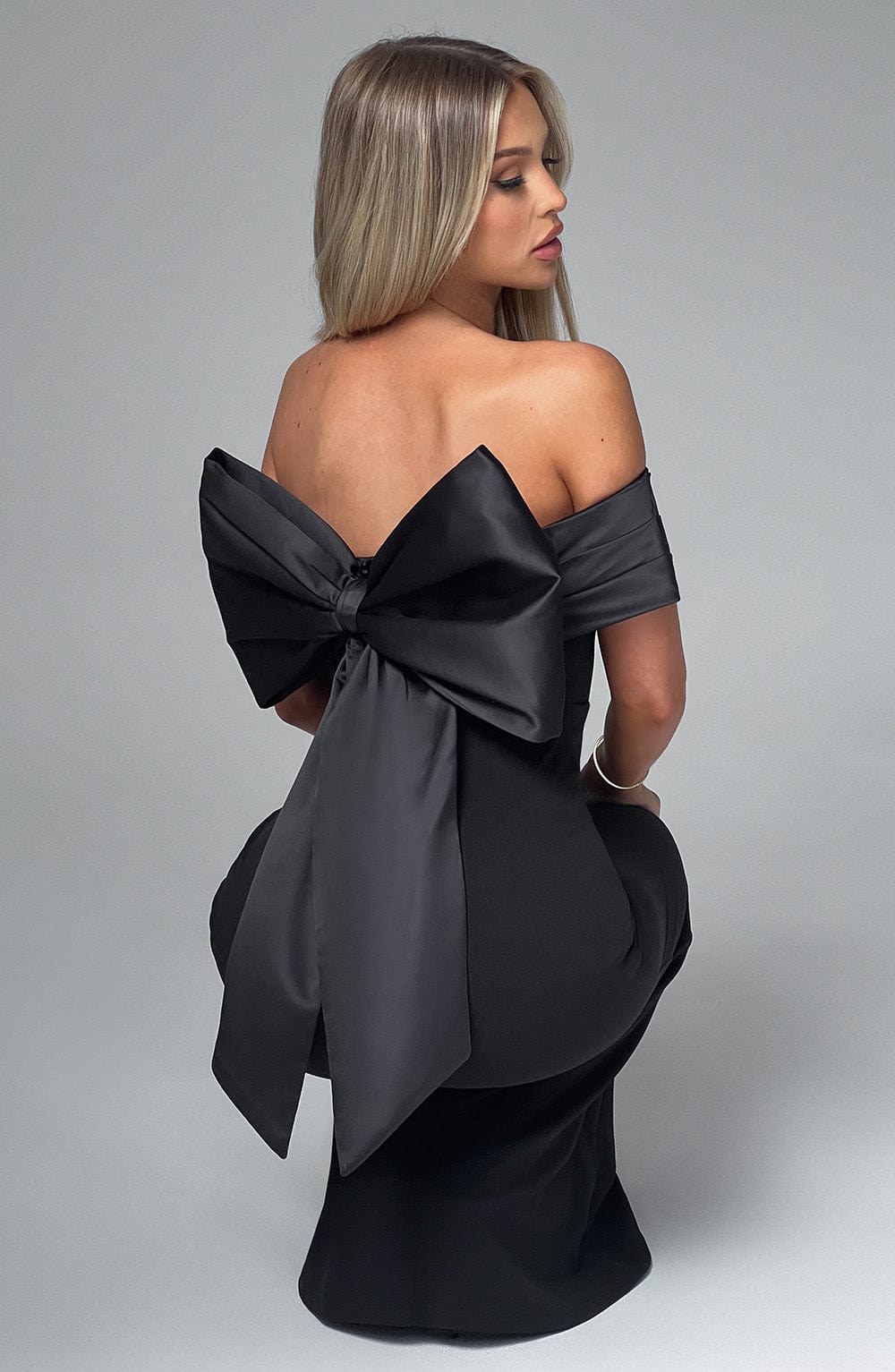 Black Bardot Maxi Dress - Premium Stretch Crepe Fabric