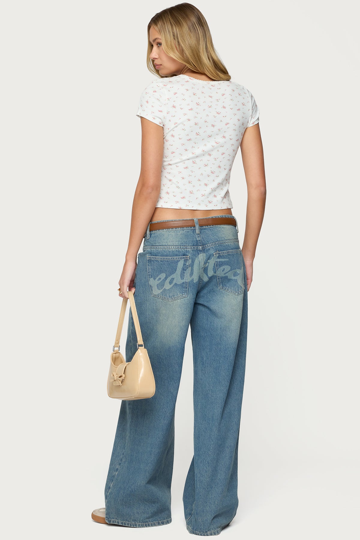 Blue Vintage Washed Graphic Low Rise Jeans