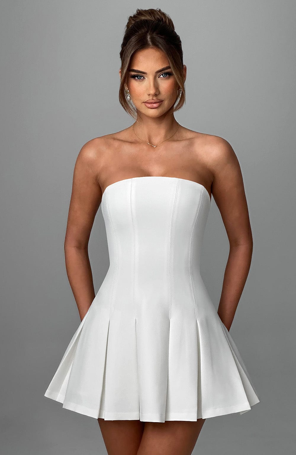 Ivory Flare Mini Dress in Premium Crepe Fabric