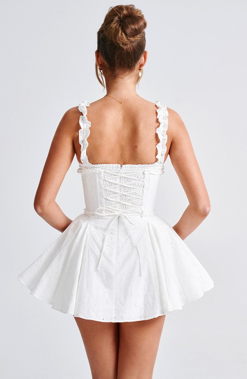 Floral Broderie Anglaise Playsuit in Ivory Elegant Design XS-XXL