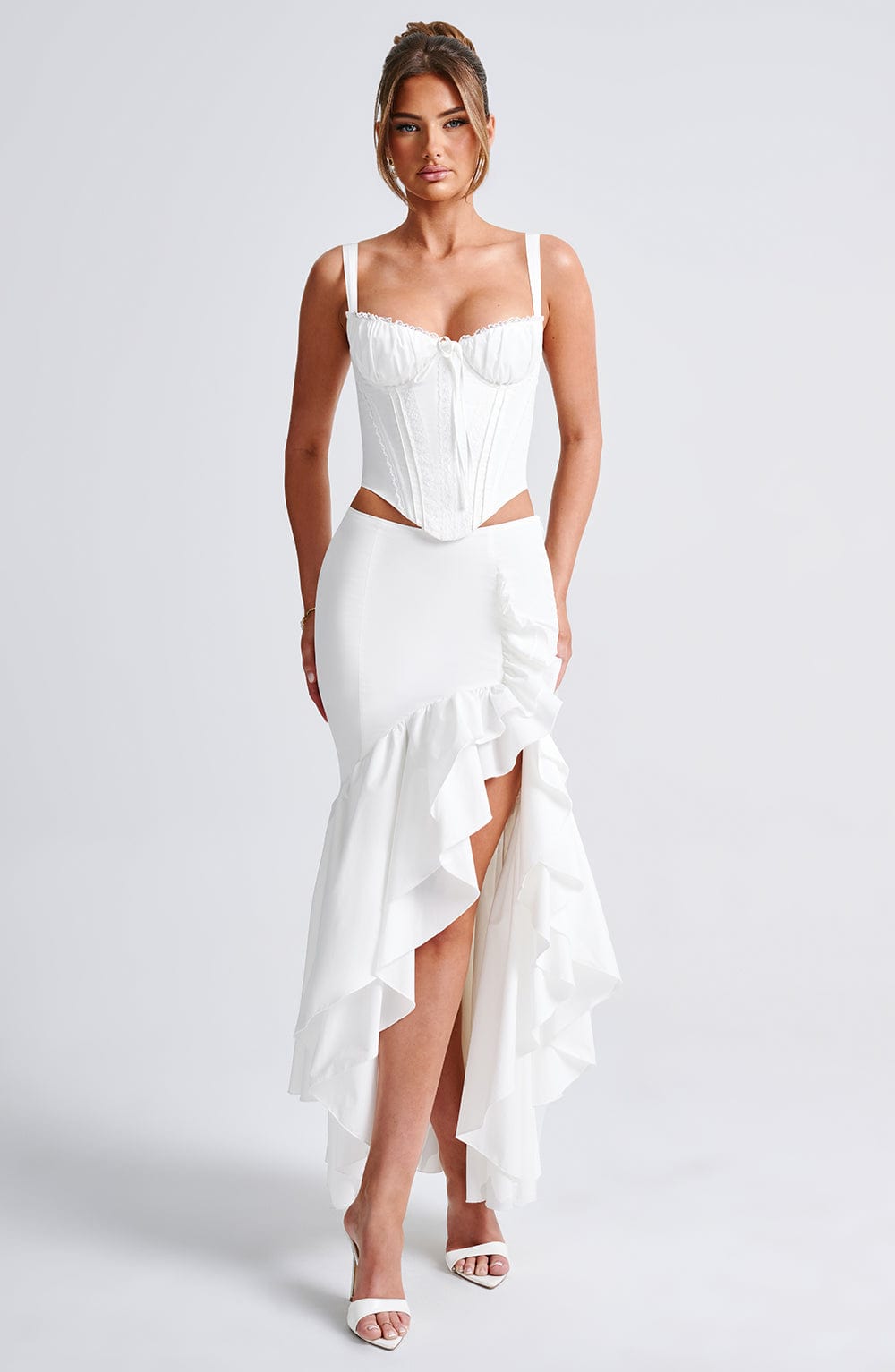 Ivory Maxi Skirt with Tulle Frills - Elegant Formal Wear