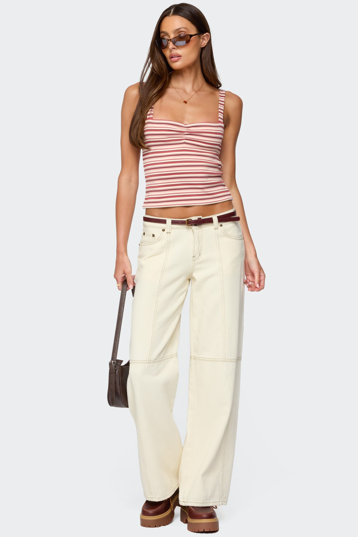 Ruched Striped Tank Top in Mix Color | Womens Sleeveless Shirt