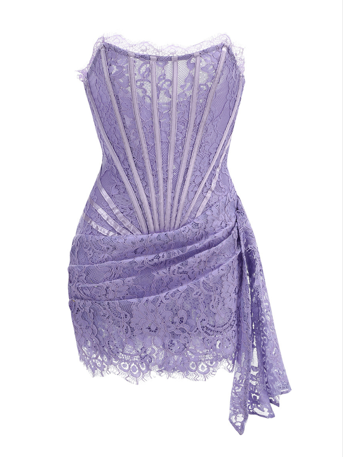 Elegant Lilac Lace Strapless Dress