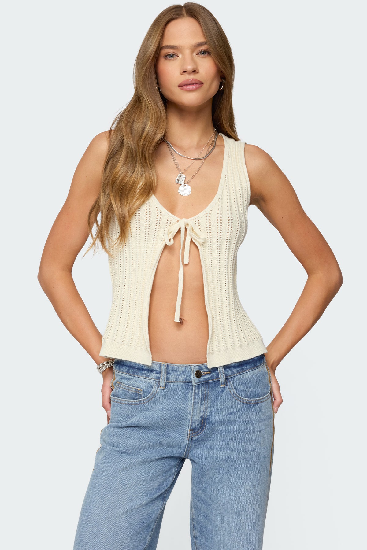 Cream Knit Top with Front Split Detail - Elegant Verona Style