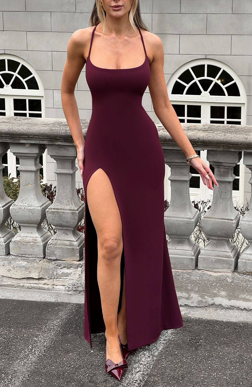 Cherry Lacquer Maxi Dress - Premium Stretch Crepe Fabric