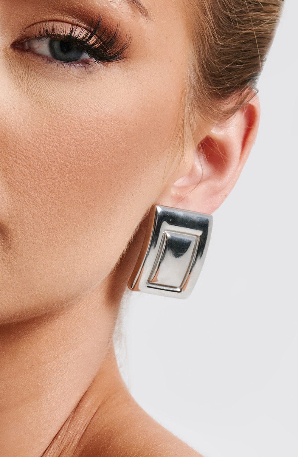 Square Silver Stud Earrings for Fashionable Women