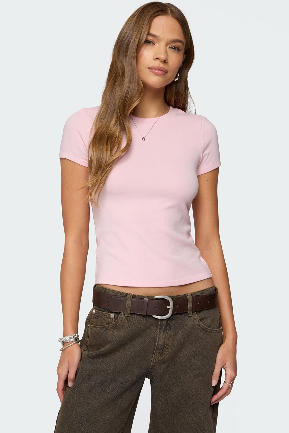 Light Pink Ribbed T-Shirt for Stylish Comfort