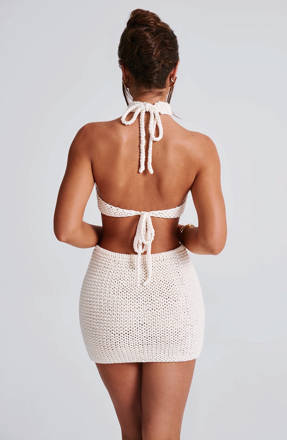 Ivory Chunky Knit Elastic Waistband Mini Skirt