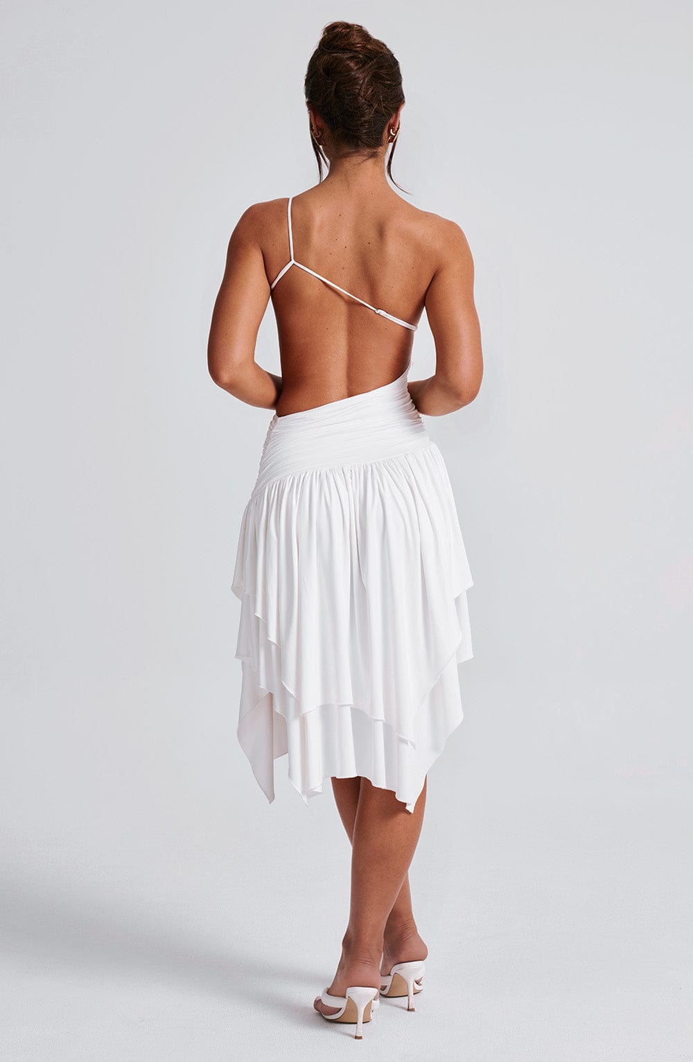 White Asymmetric Midi Dress with Cut-out Detail