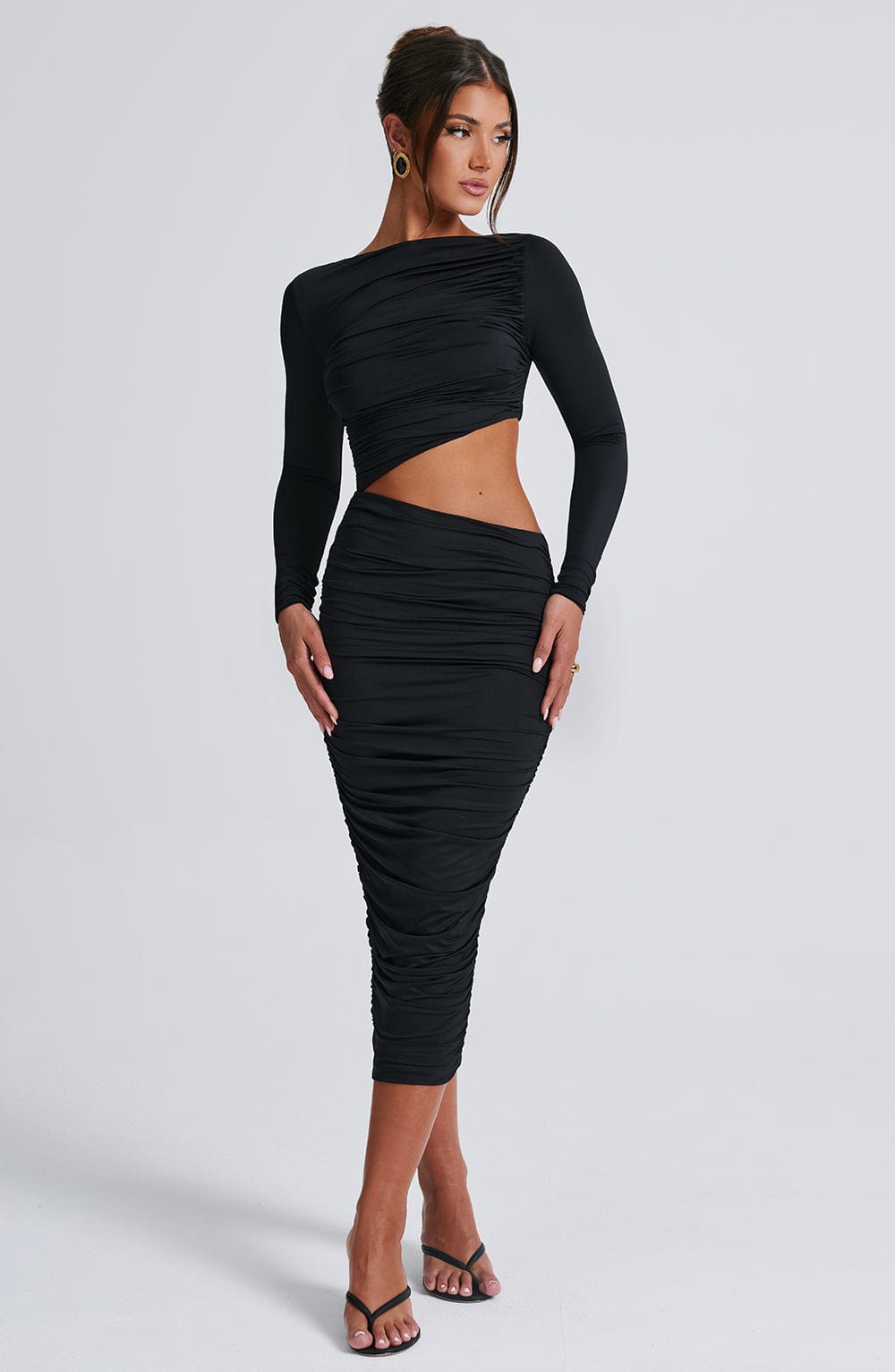 Elegant Black Midi Dress with Cut Out Details - Rylee