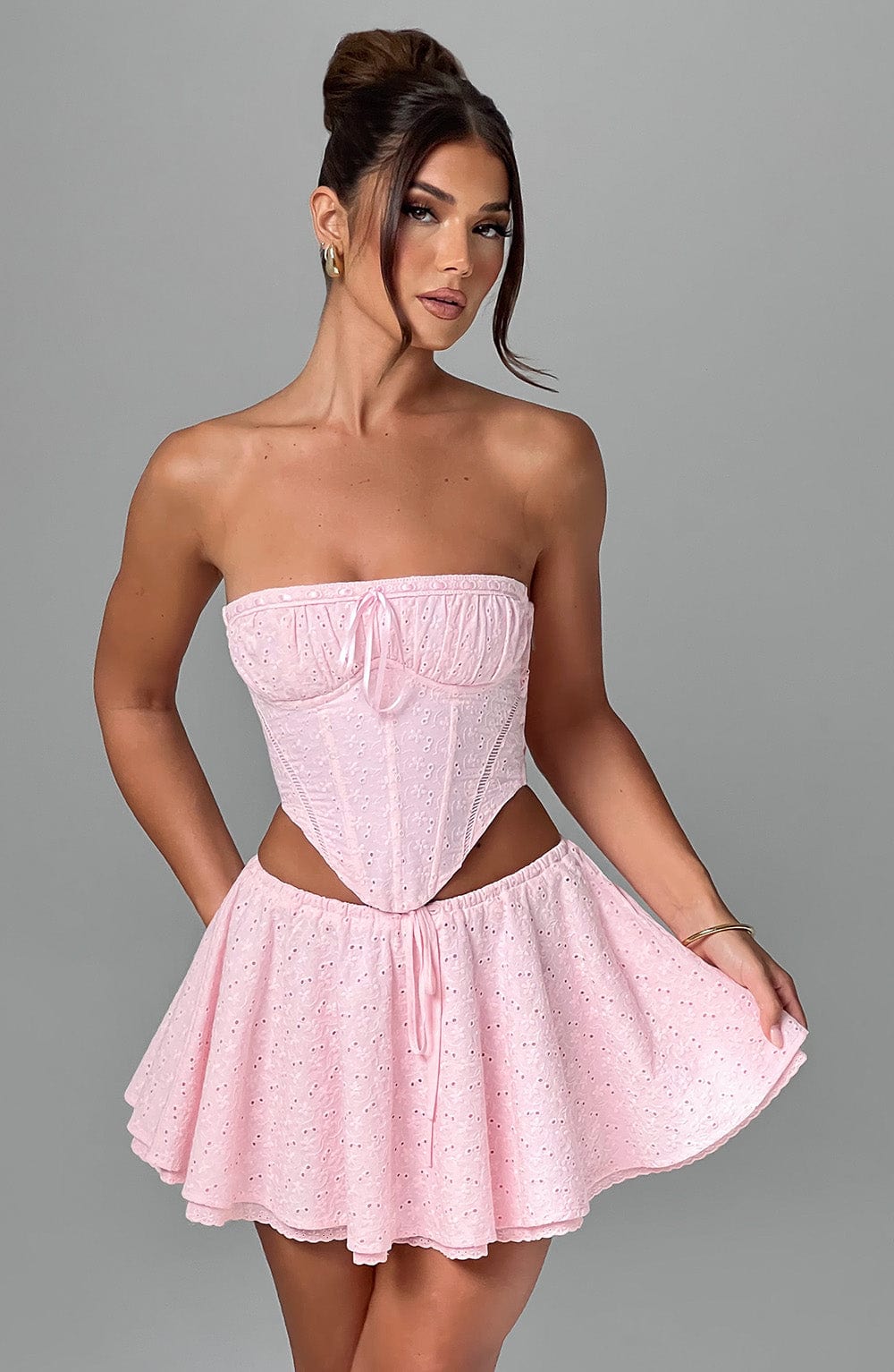 Floral Broderie Anglaise Circle Mini Skirt - Blush