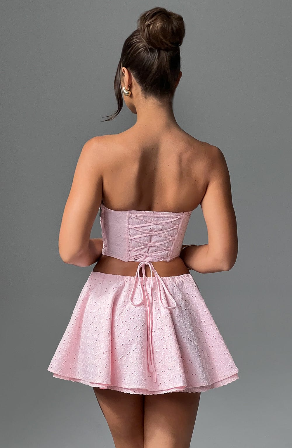 Floral Broderie Anglaise Corset Top - Blush Womens Cupped Style