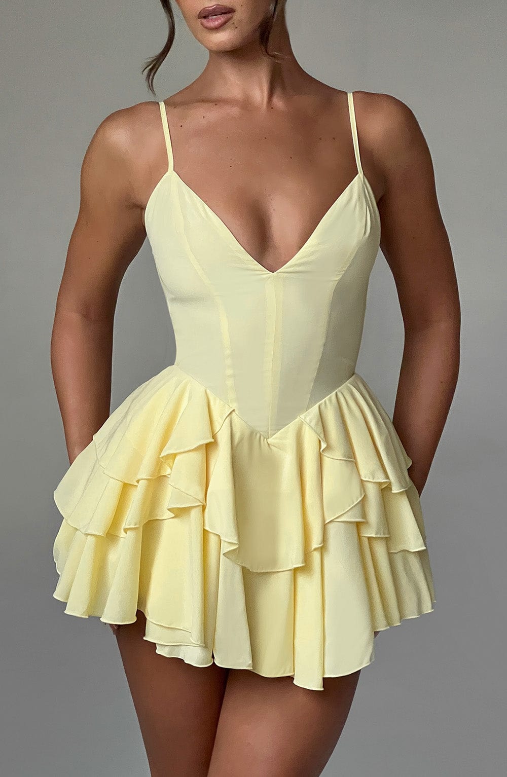 Lemon Plunge Neck Ruffle Jumpsuit for Women