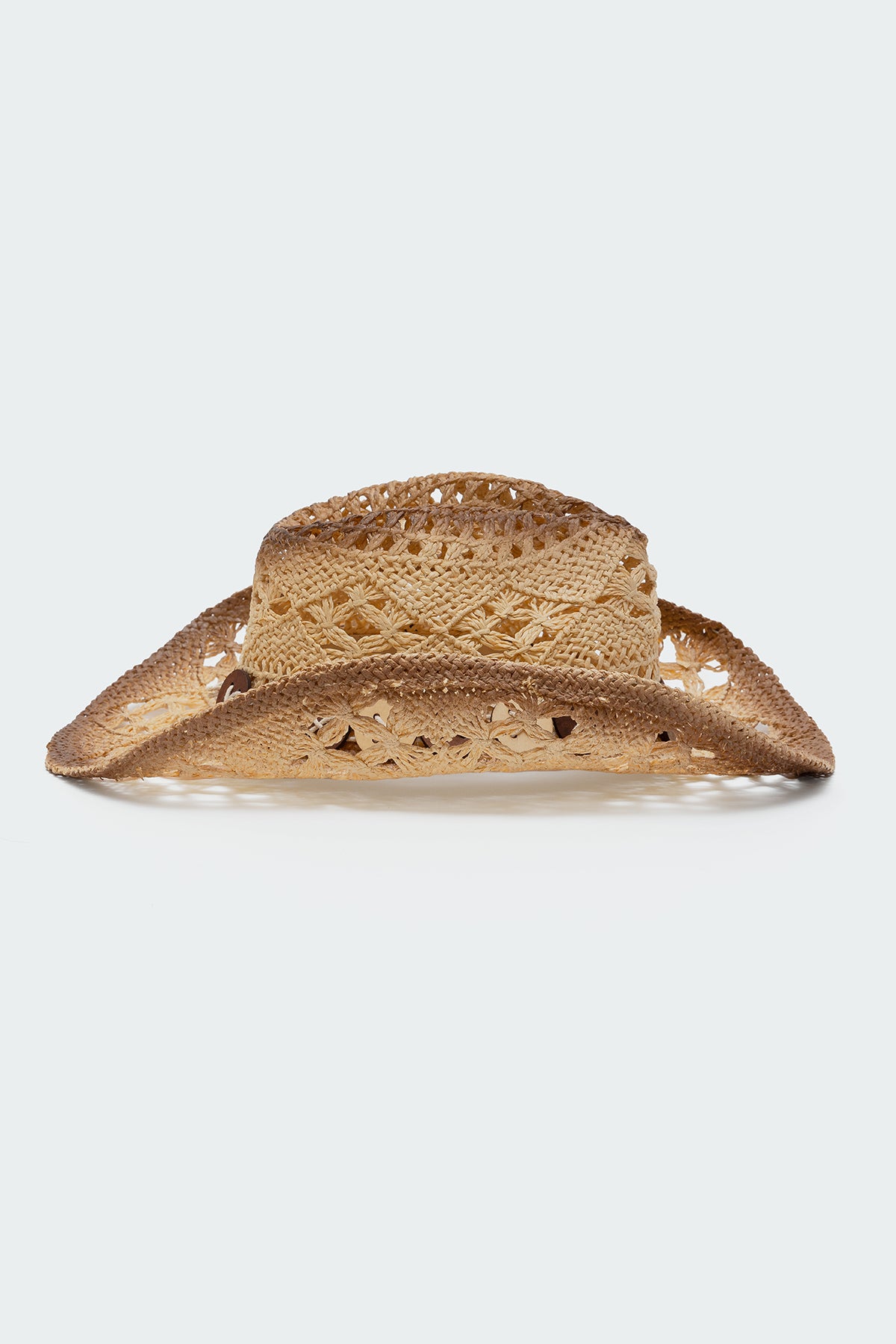 Brown Straw Cowboy Hat with Wood Button Detailing