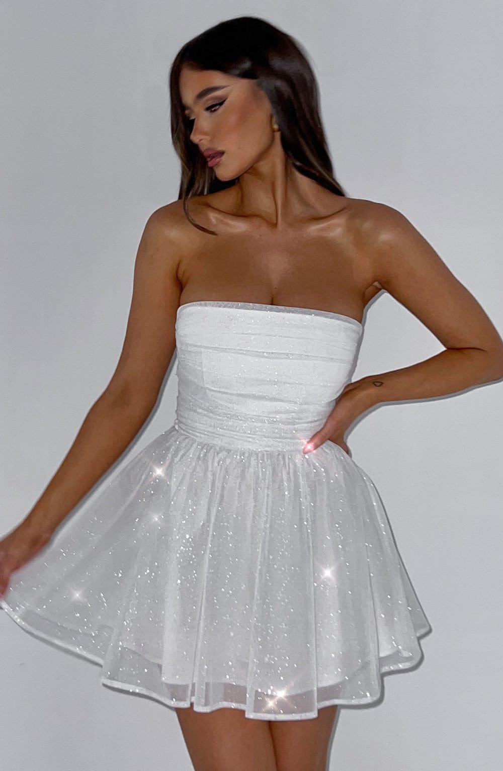 Ivory Sparkle Strapless Mini Dress with Oversized Bow Detail
