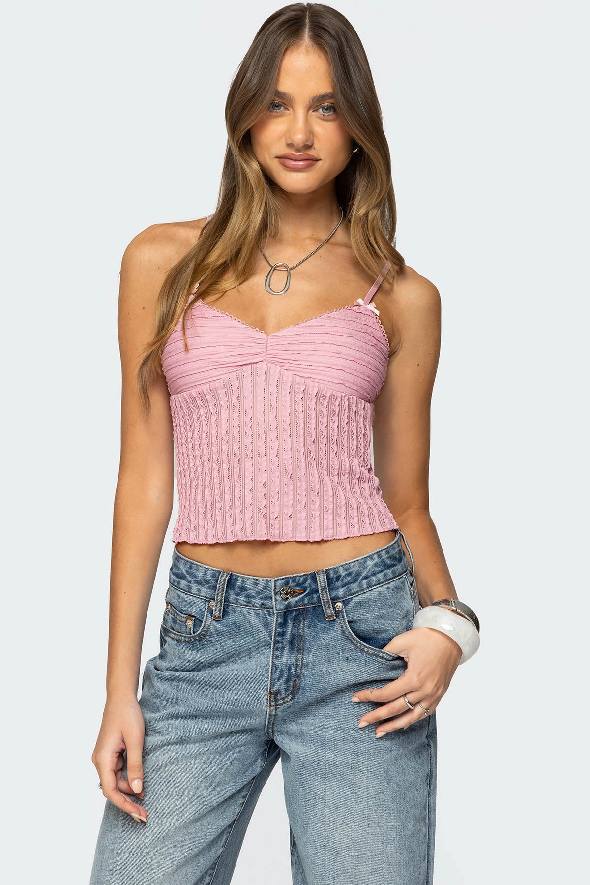 Pink Ruffled Tank Top Womens Sleeveless Blouse