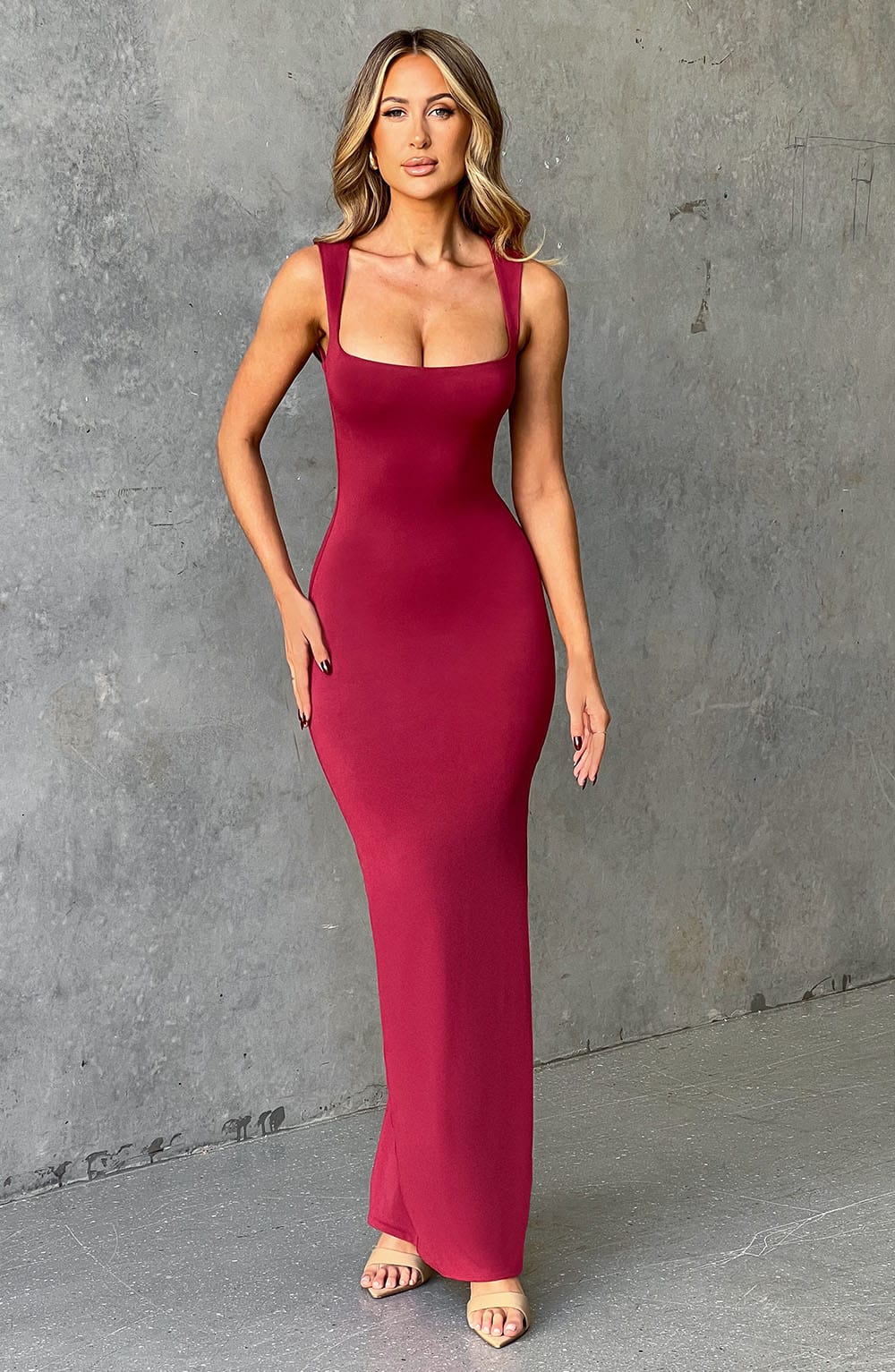 Square Neckline Maxi Dress in Cherry Red