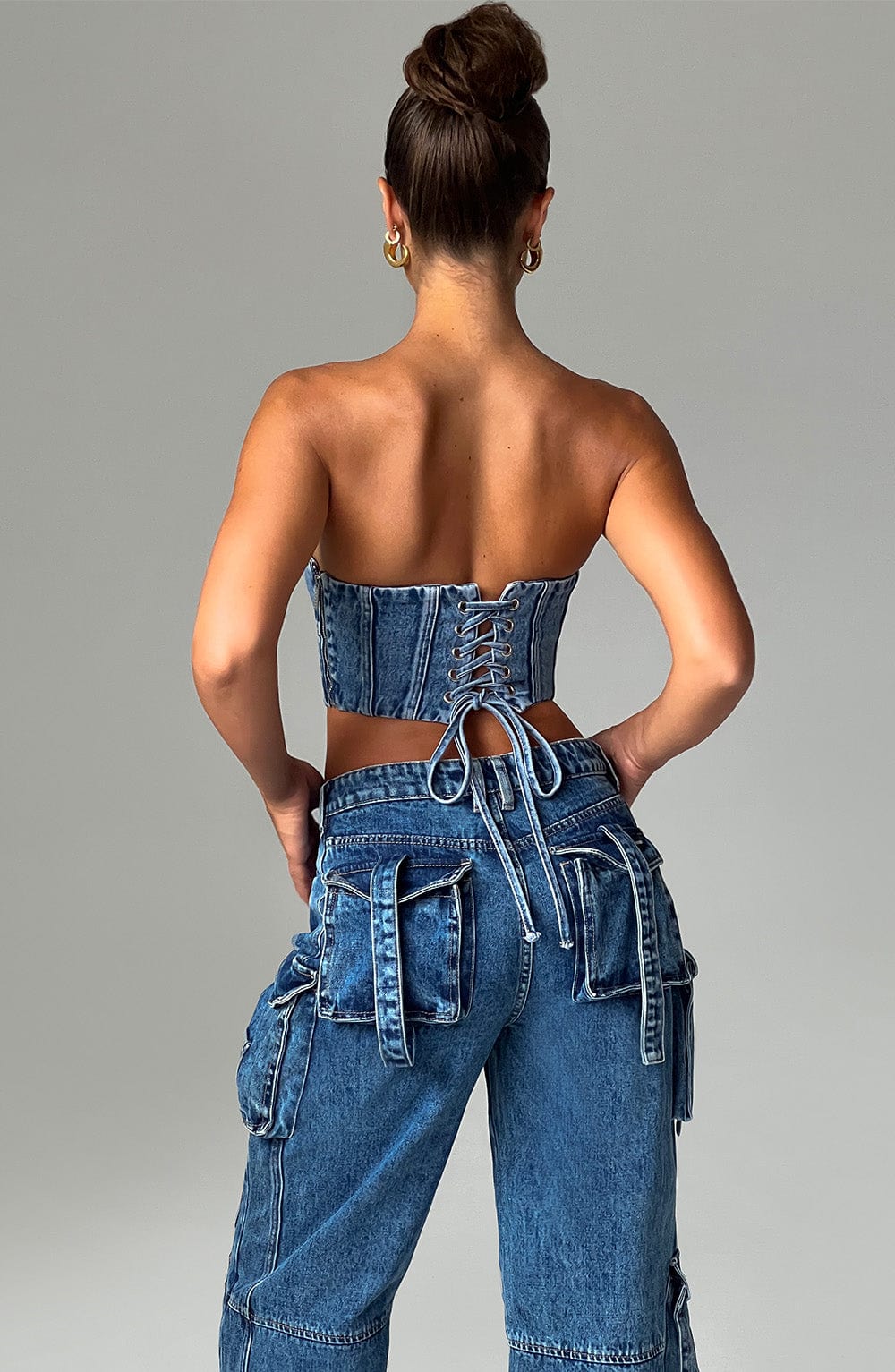 Denim Strapless Corset Top - Dark Wash, XS-XXL Sizes