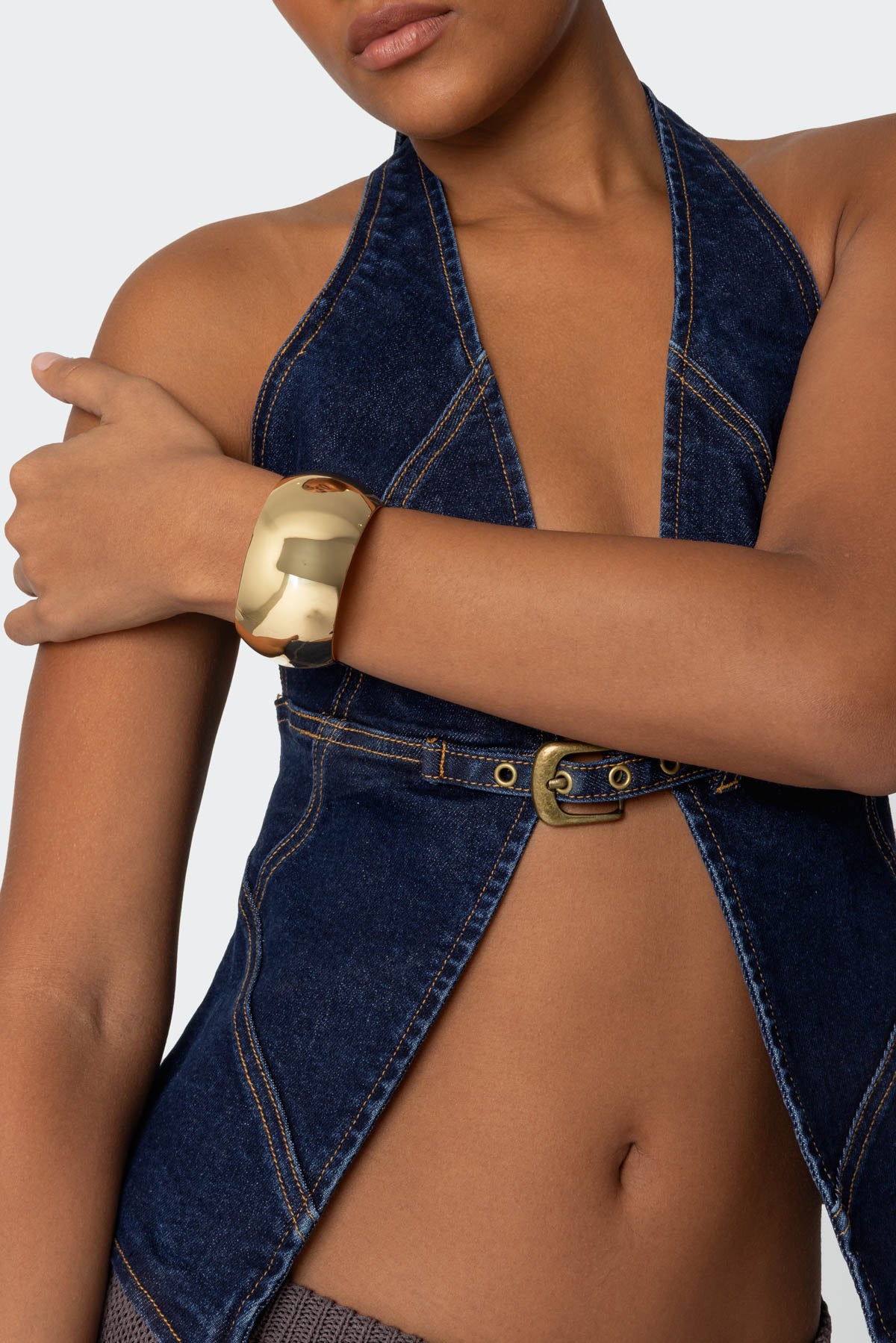 Chunky Gold Tone Cuff Bracelet for Stylish Women