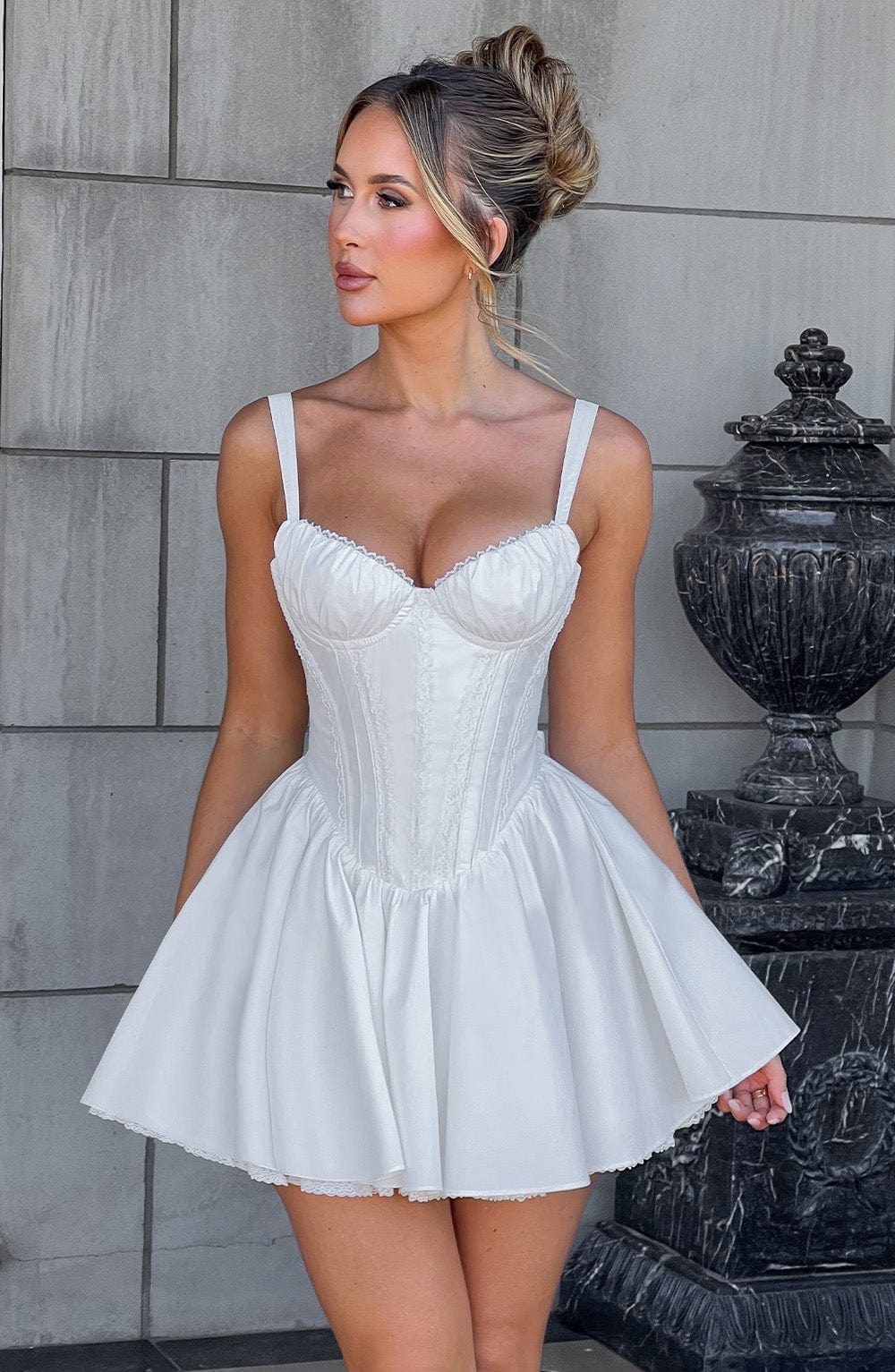 Flirty White Mini Dress with Lace Trims