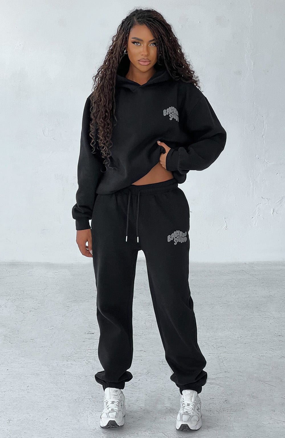 Cozy Cotton Fleece Studio Pants - Black/Charcoal Womens Joggers