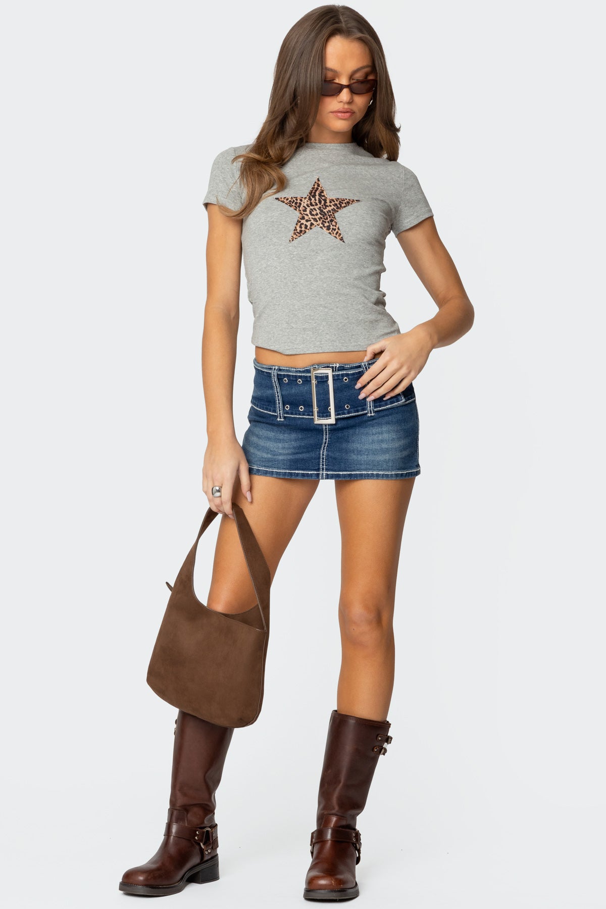 Blue Washed Wide Belted Denim Skort
