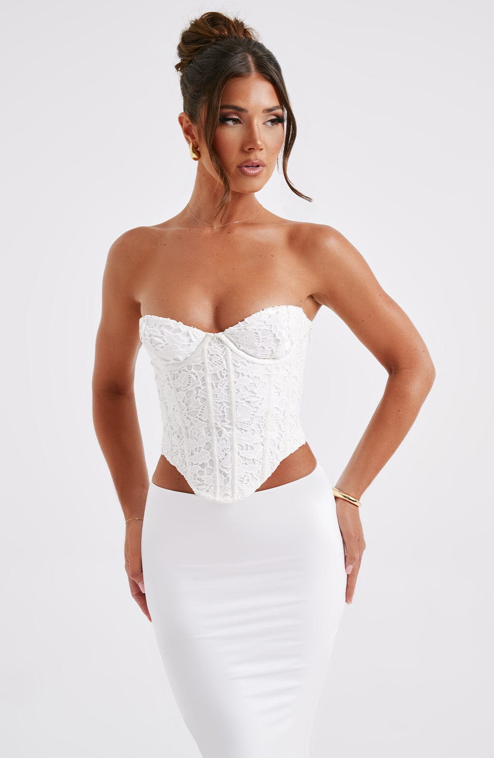 Ivory Corset Top - Premium Fabric Dress with Waist Cinching and Bust Accentuation
