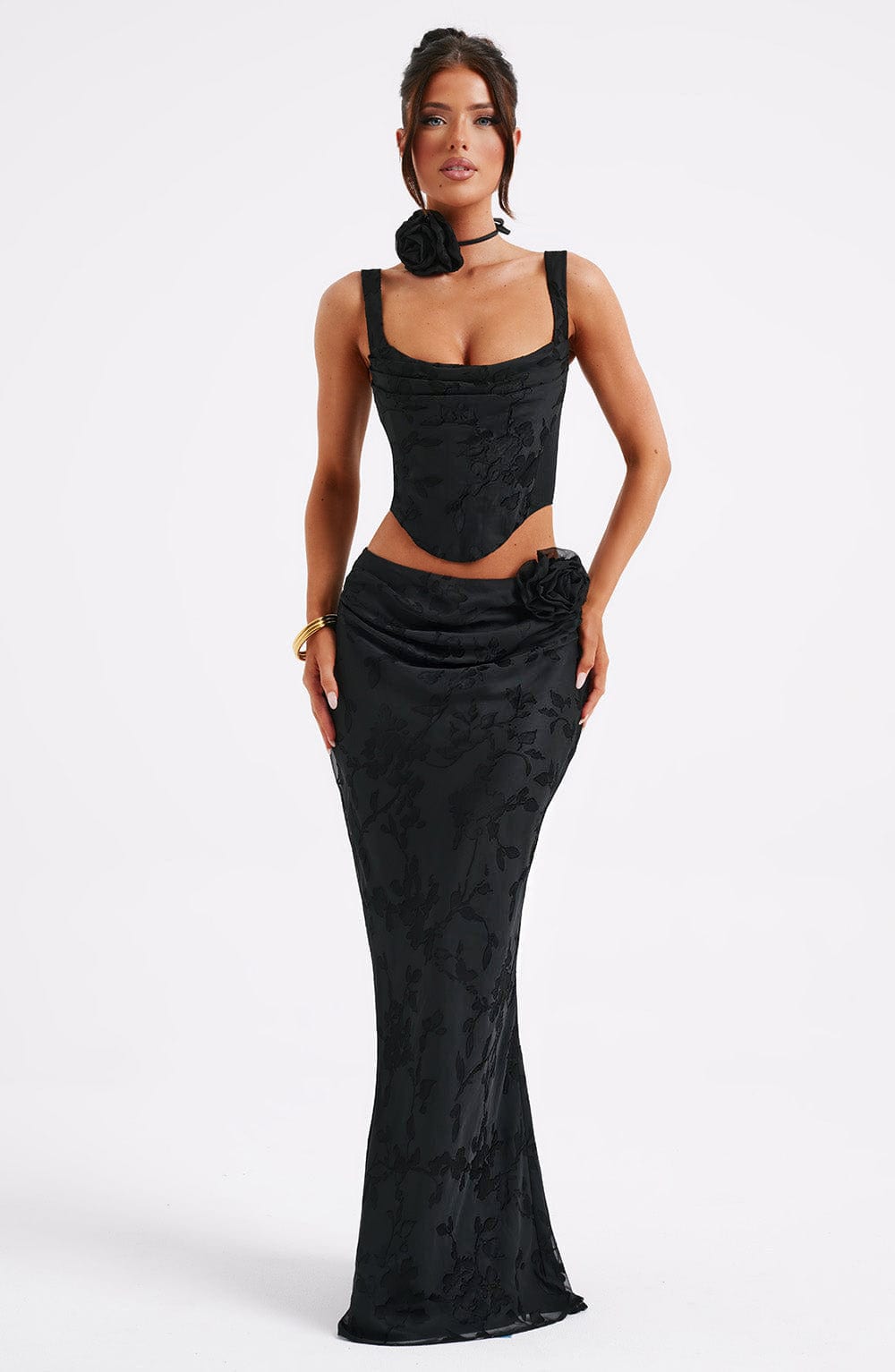 Black Floral Chiffon Maxi Skirt - Elegant Style for Women