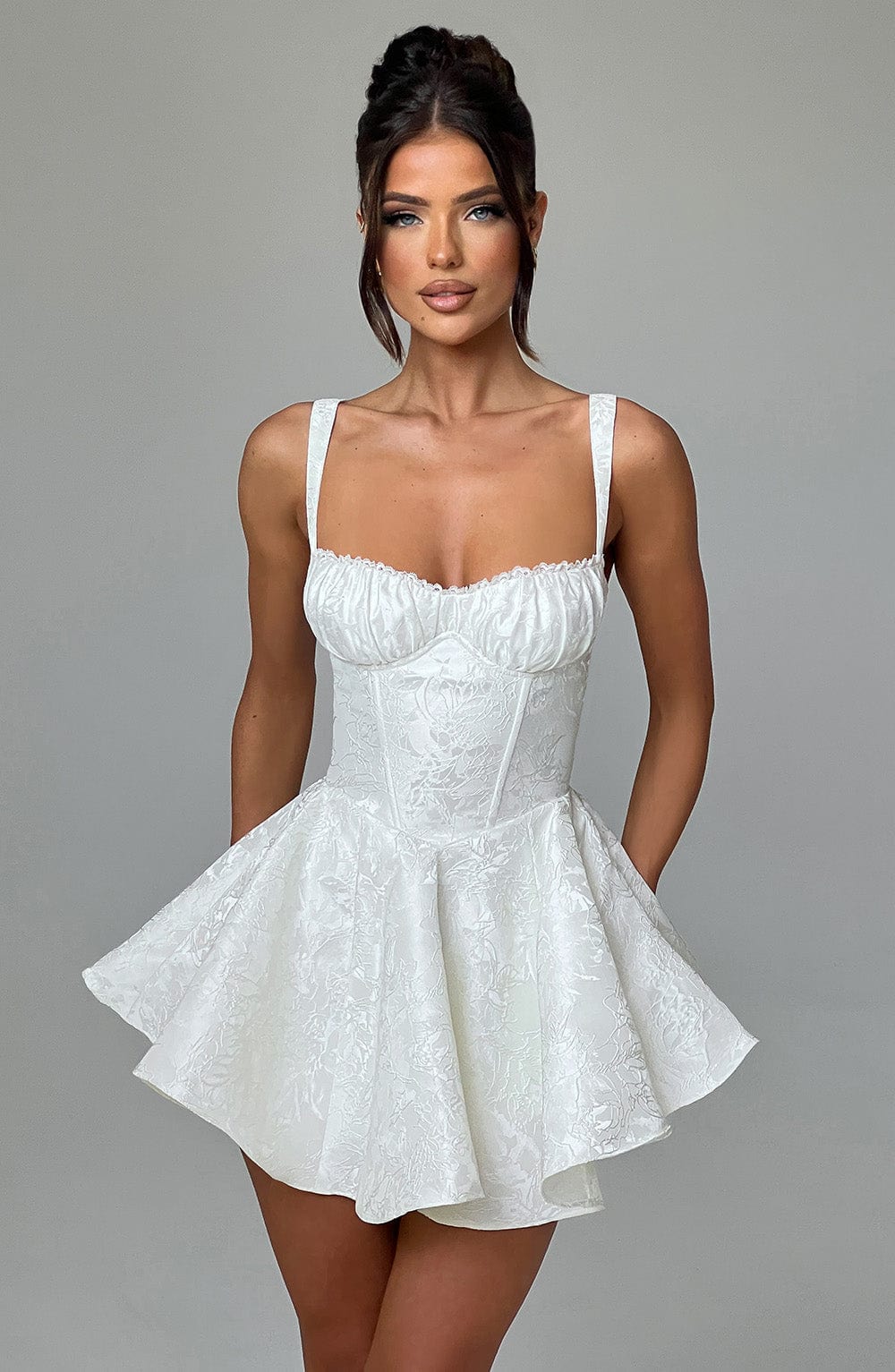 Floral Jacquard Strapless Jumpsuit in Ivory