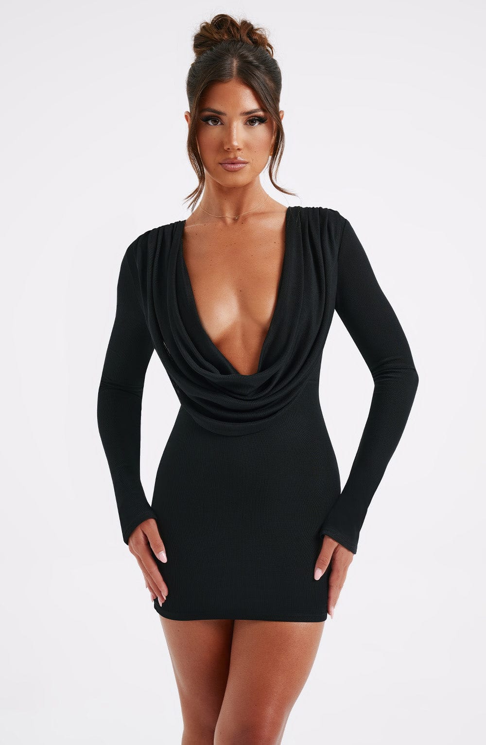 Flattering Black Mini Dress with Flared Sleeves