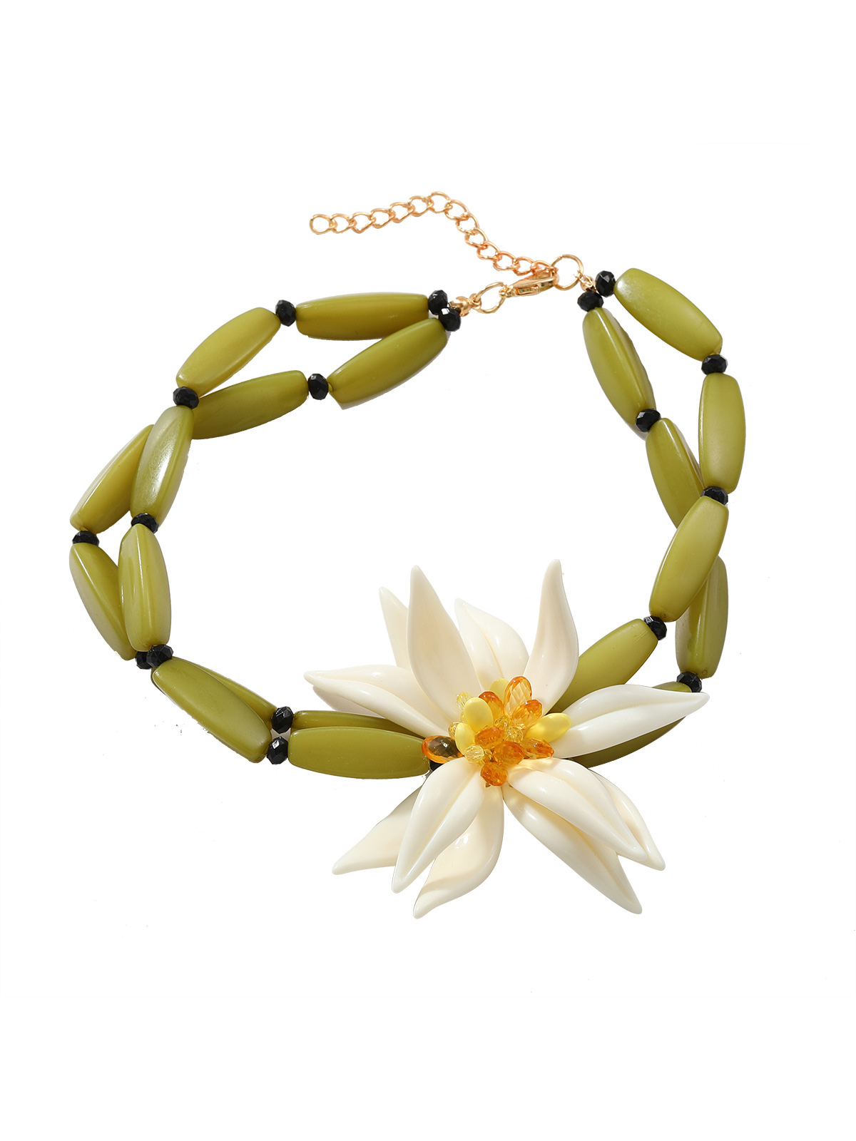 Bohemian Floral Charm Necklace Green Boho Style Jewelry