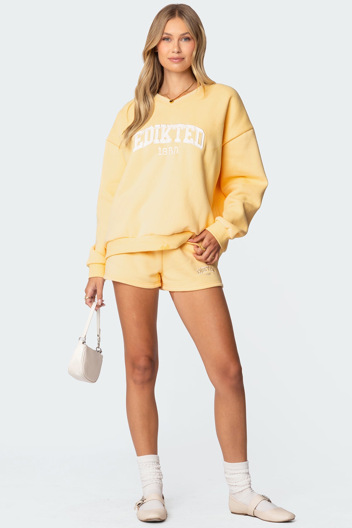 Yellow Graphic Embroidered Girl Shorts for Women