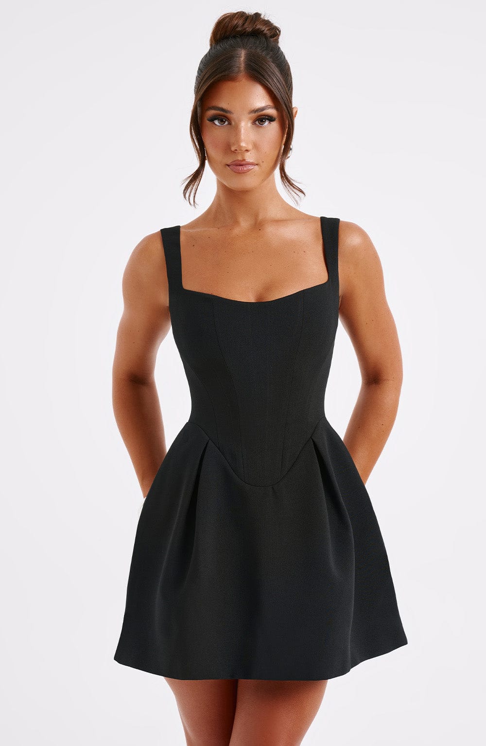 Premium Black Corseted Mini Dress - Elegant Party Wear
