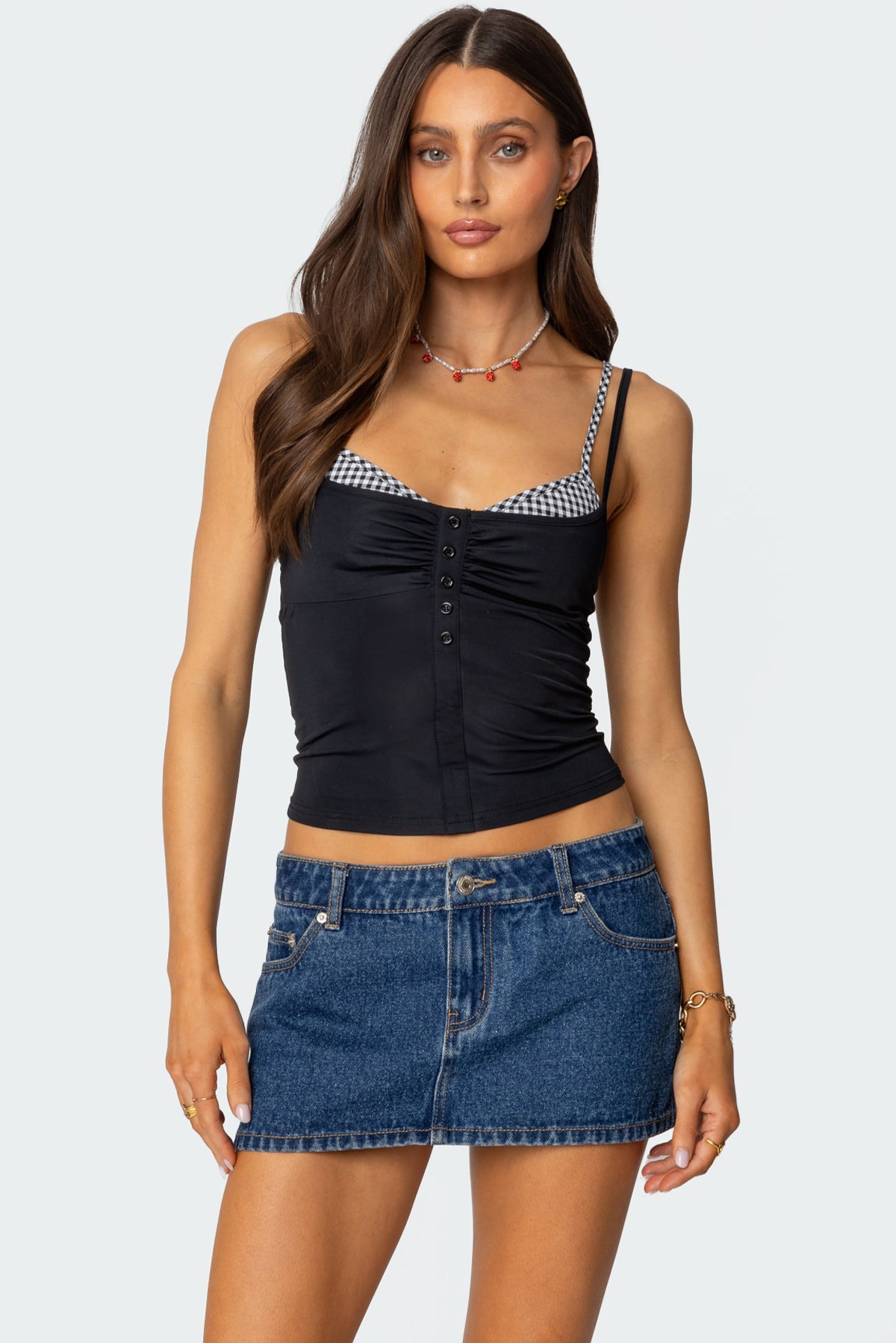 Black Gingham Layered Tank Top