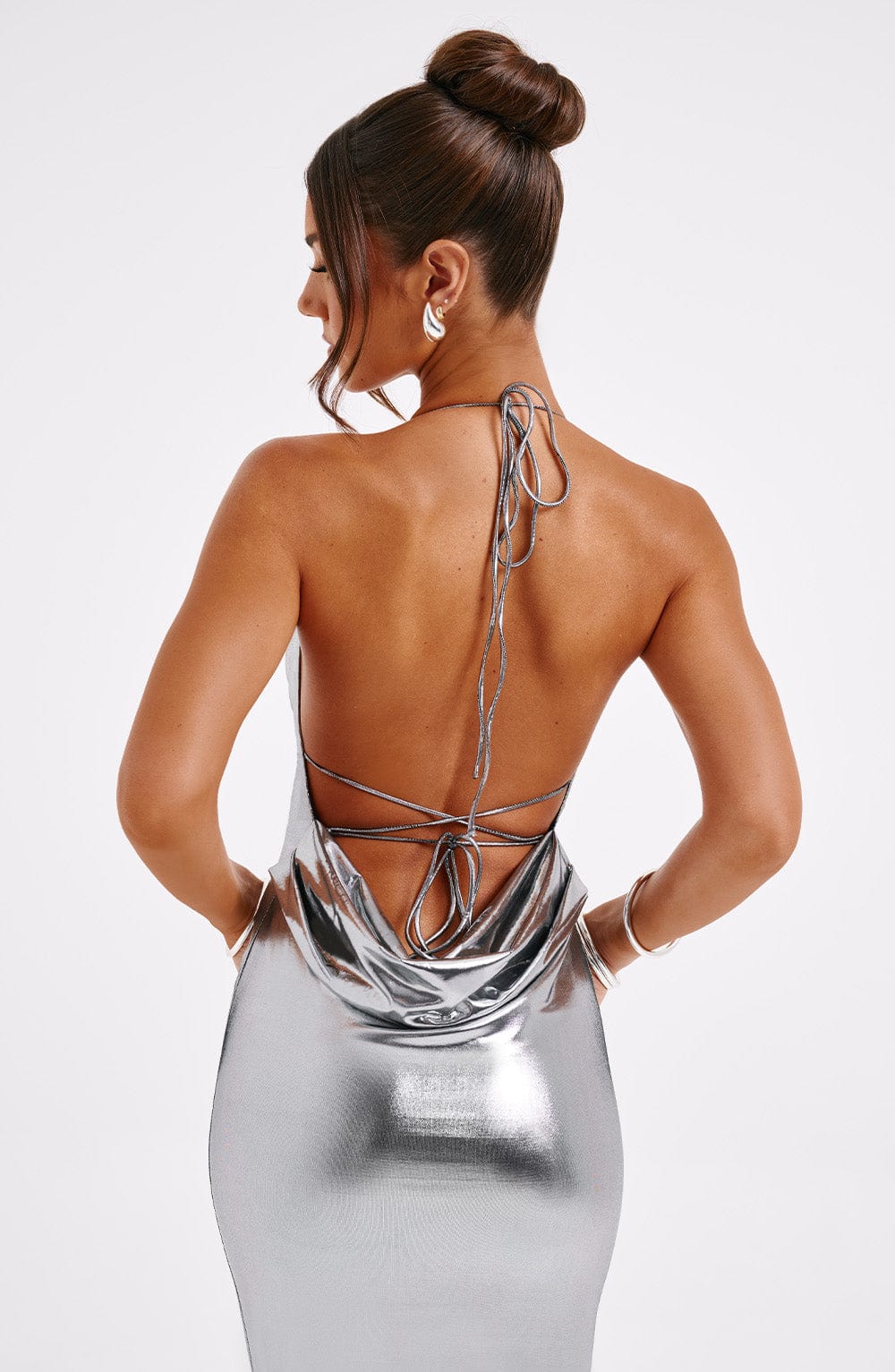 Metallic Gunmetal Maxi Dress in Premium Jersey Fabric