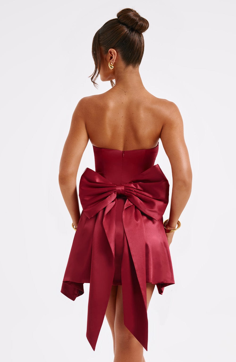 Burgundy Stretch Satin Mini Dress with Corseted Bodice