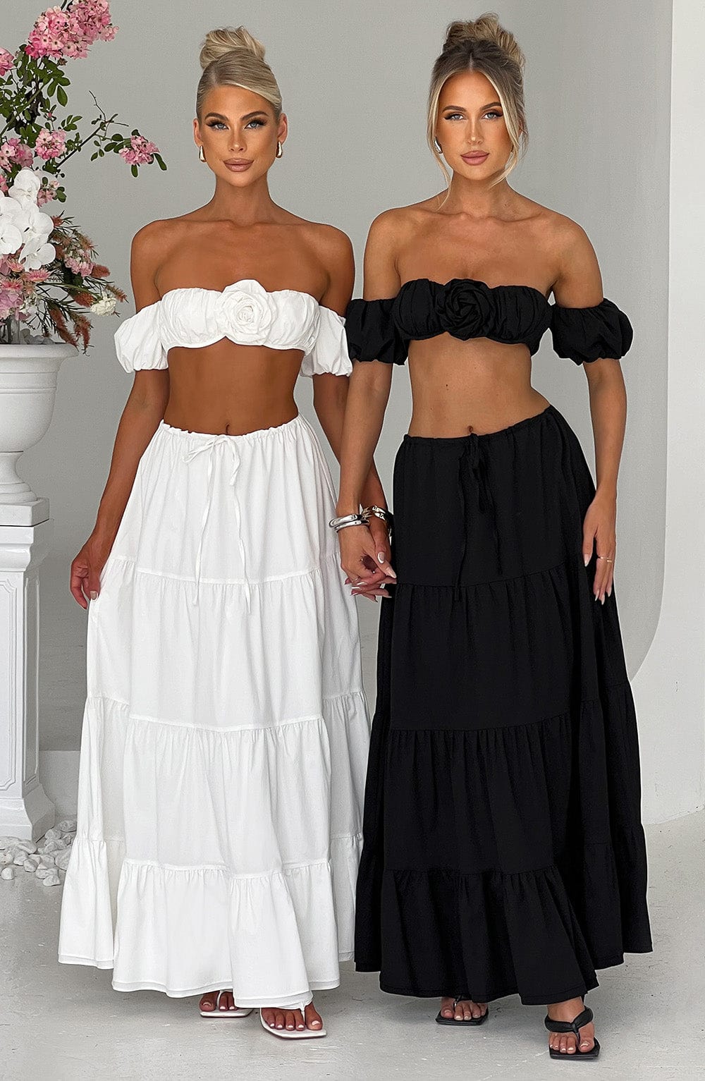 Ivory Bohemian Tiered Maxi Skirt - Relaxed White Cotton Blend