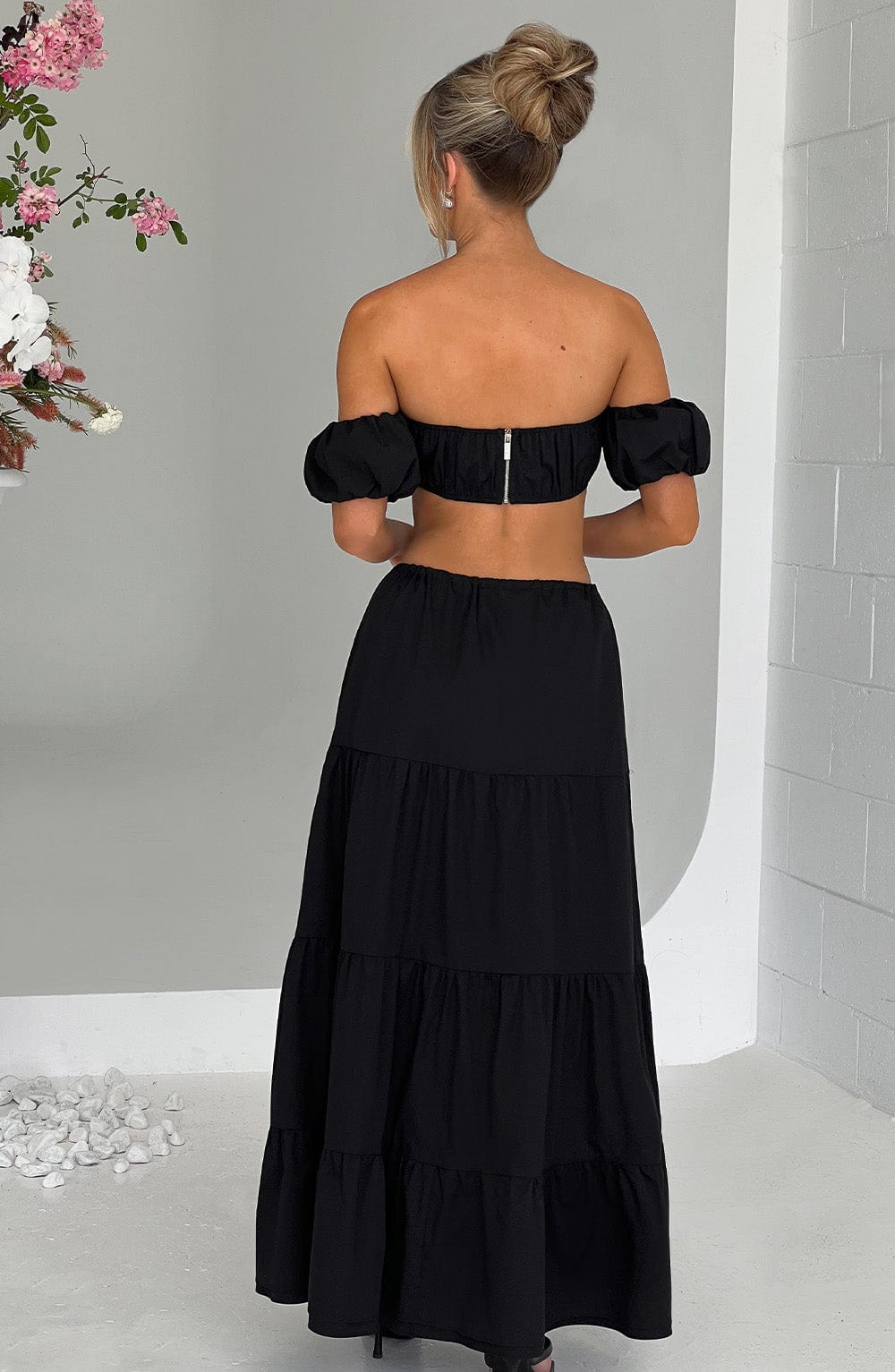 Ruffled Halterneck Black Cotton Top for Women