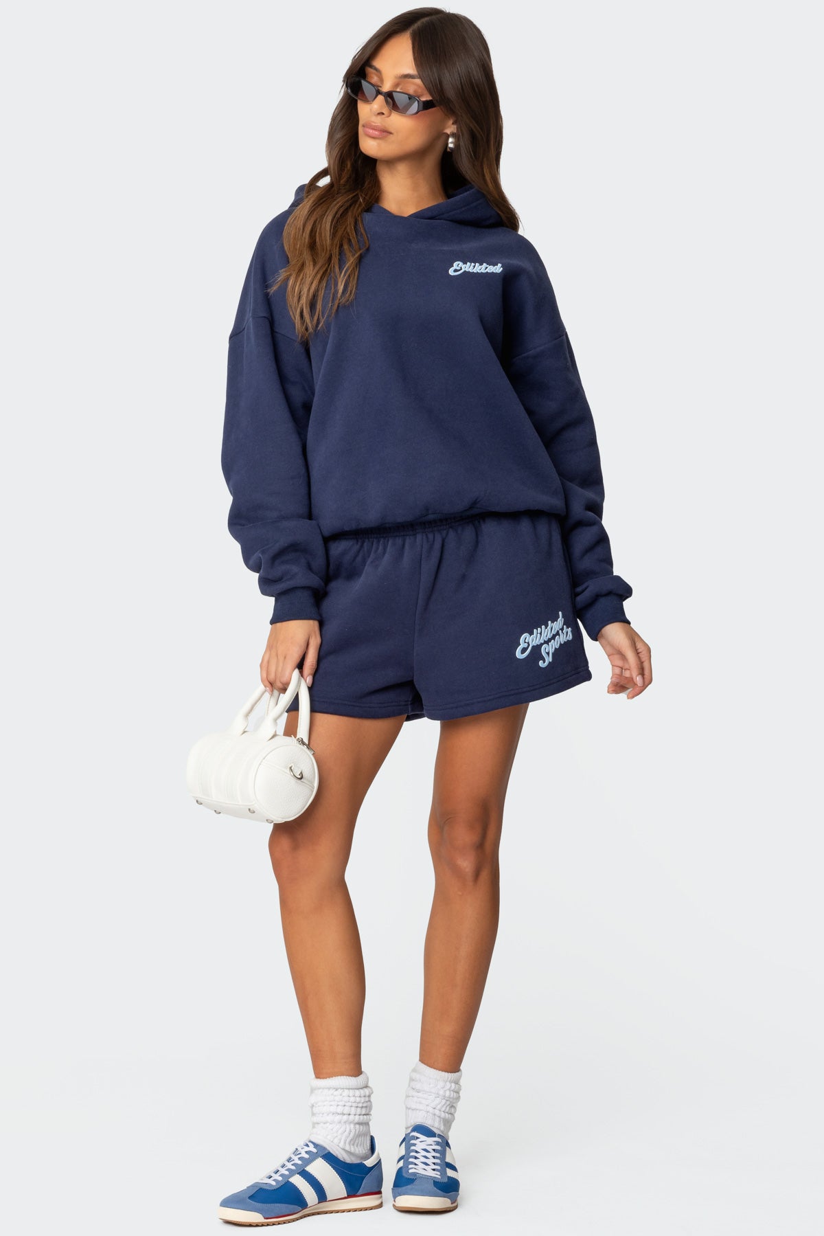 Navy Elastic Waistband Sporty Sweat Shorts