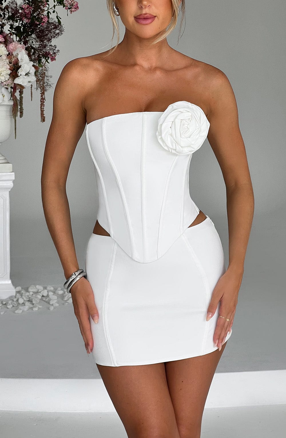Ivory Stretch Bengaline Mini Skirt for Women
