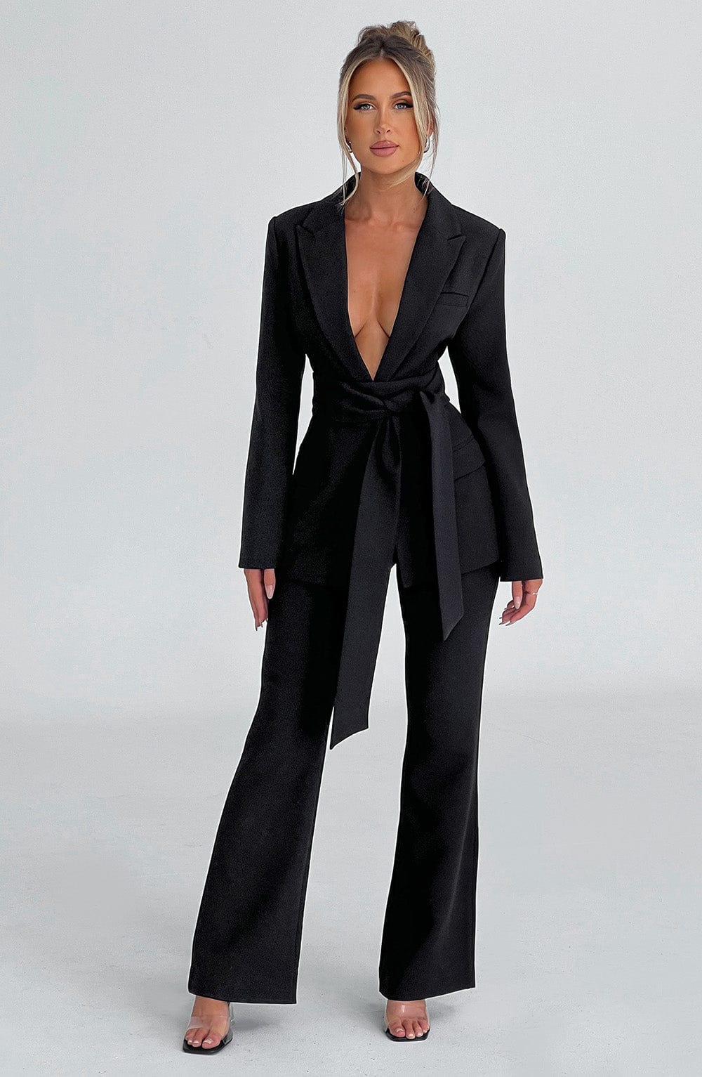 Black Tailored Suit Jacket with Double Lapel - Premium Fabric