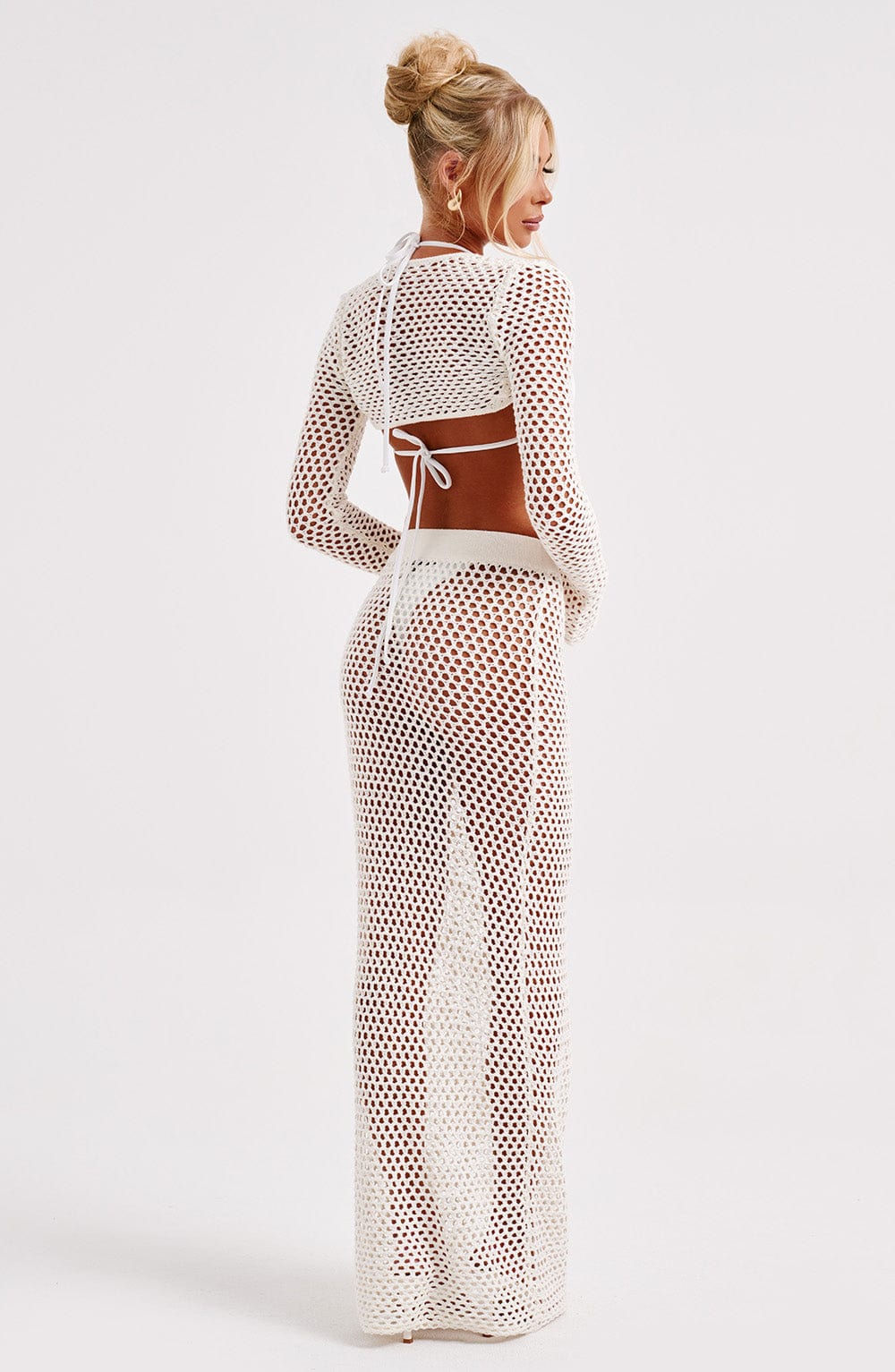 White Crochet Knit Maxi Skirt - Premium Body-Hugging Style