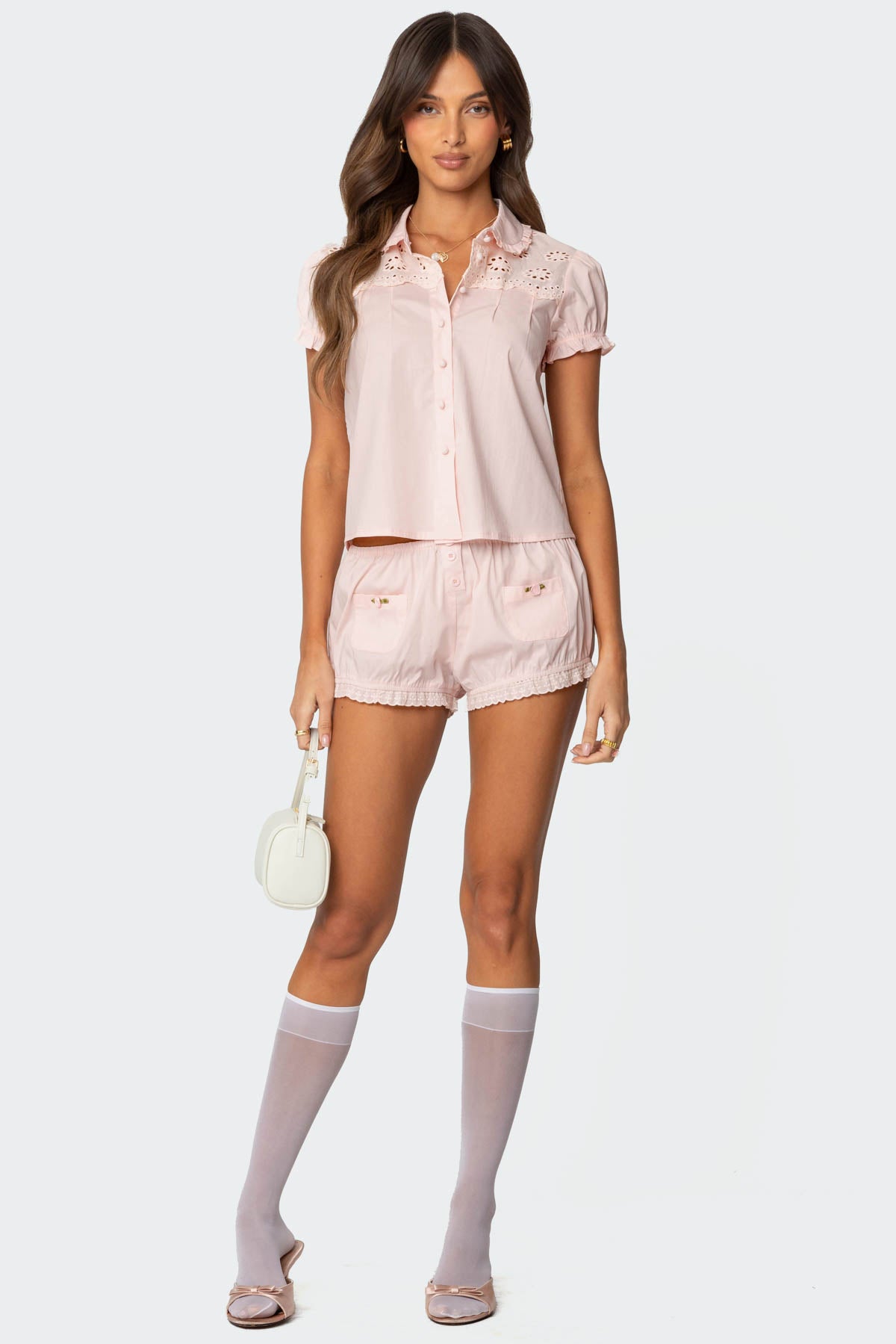 Light Pink Cotton Bloomer Shorts Womens Embroidered Design