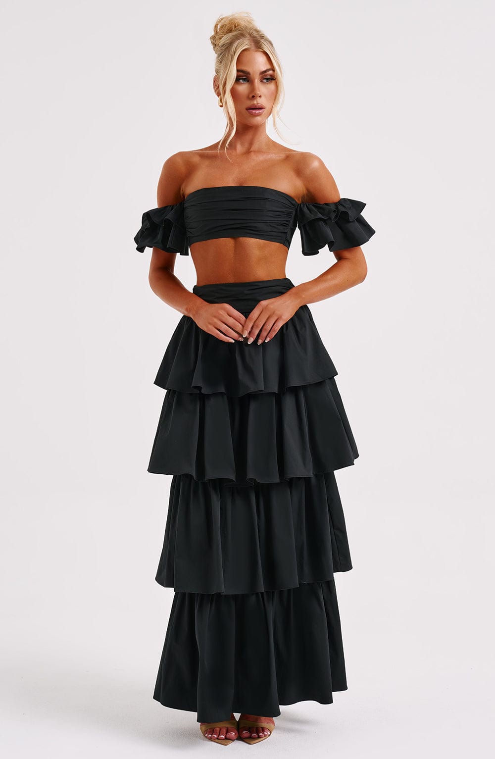 Black Ruffled Maxi Skirt in Premium Cotton