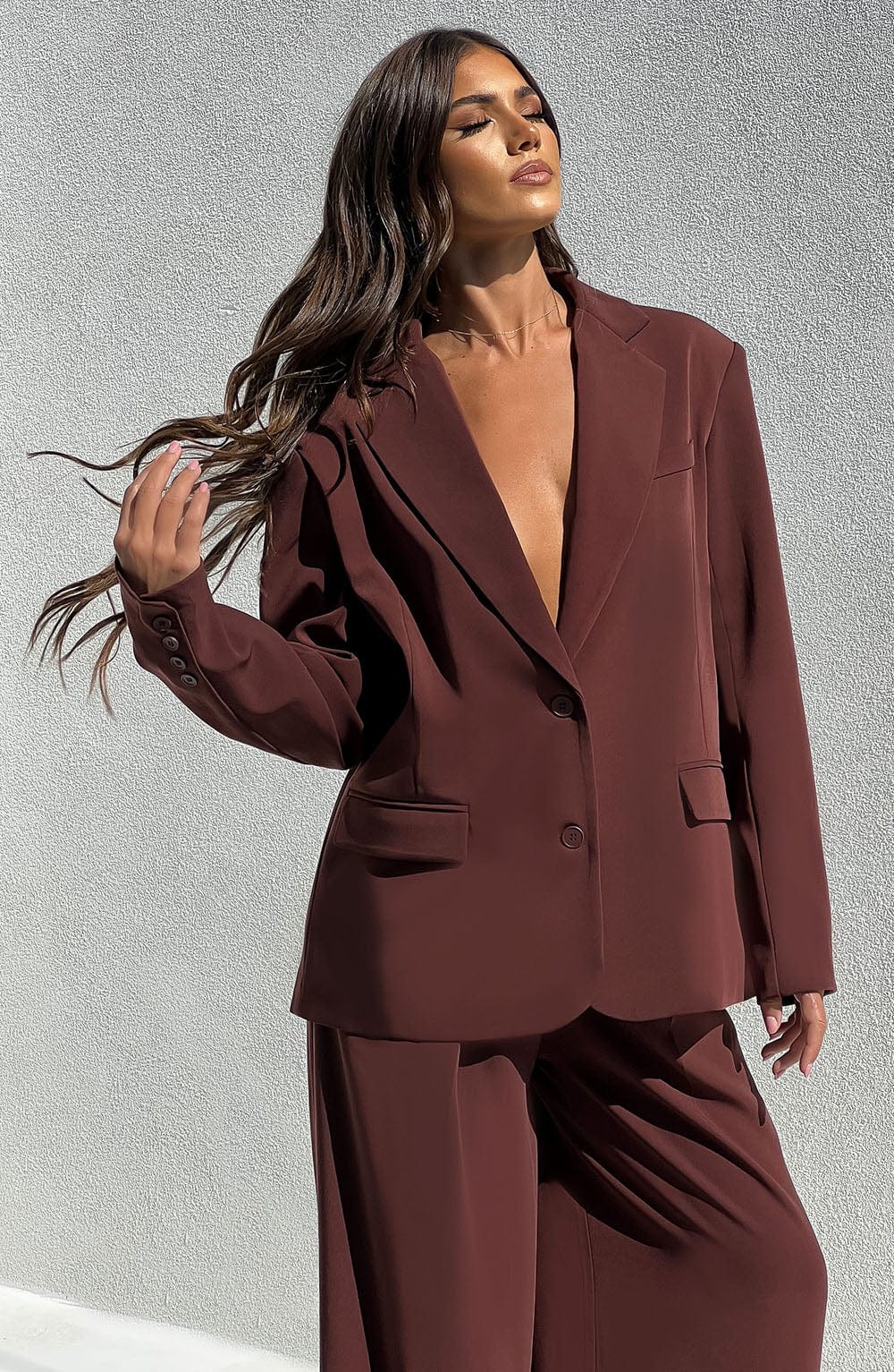 Brown Oversized Tailored Jacket with Lapel Collar