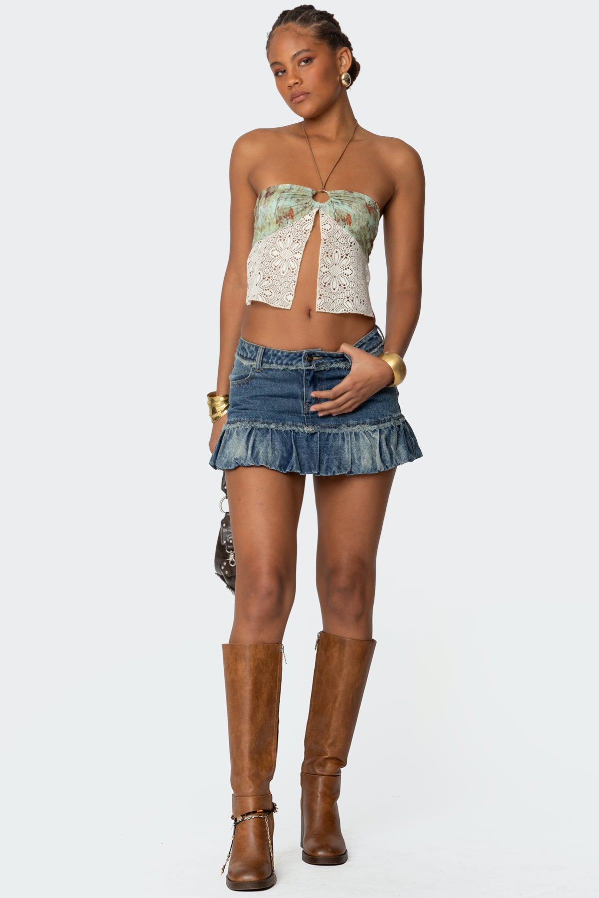 Denim Bubble Hem Mini Skirt - Classic Blue Style