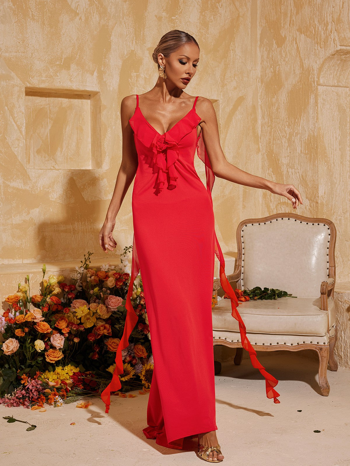 Elegant Flower Pattern Maxi Dress