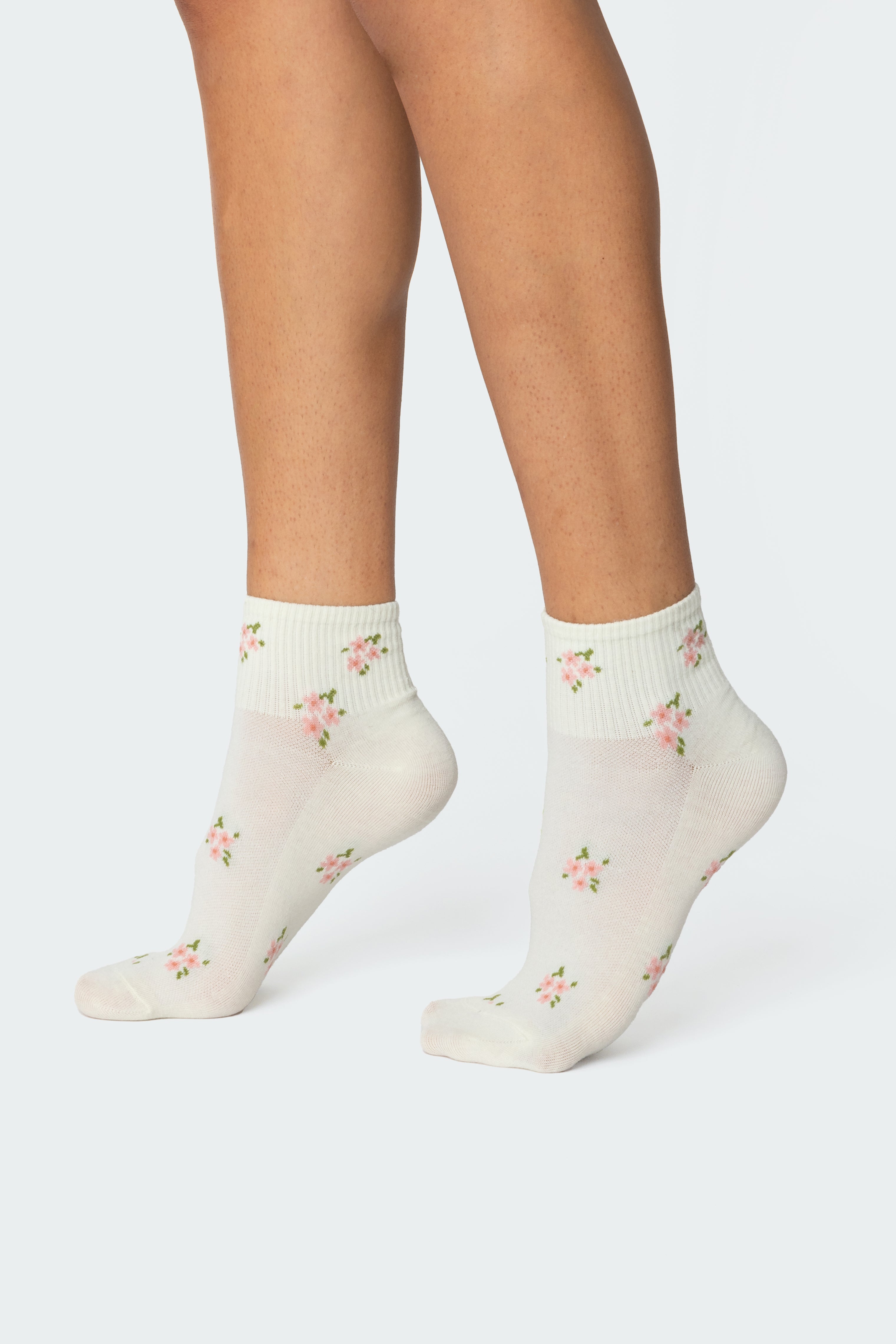 Floral Print Cotton Spandex Socks Ivory Color
