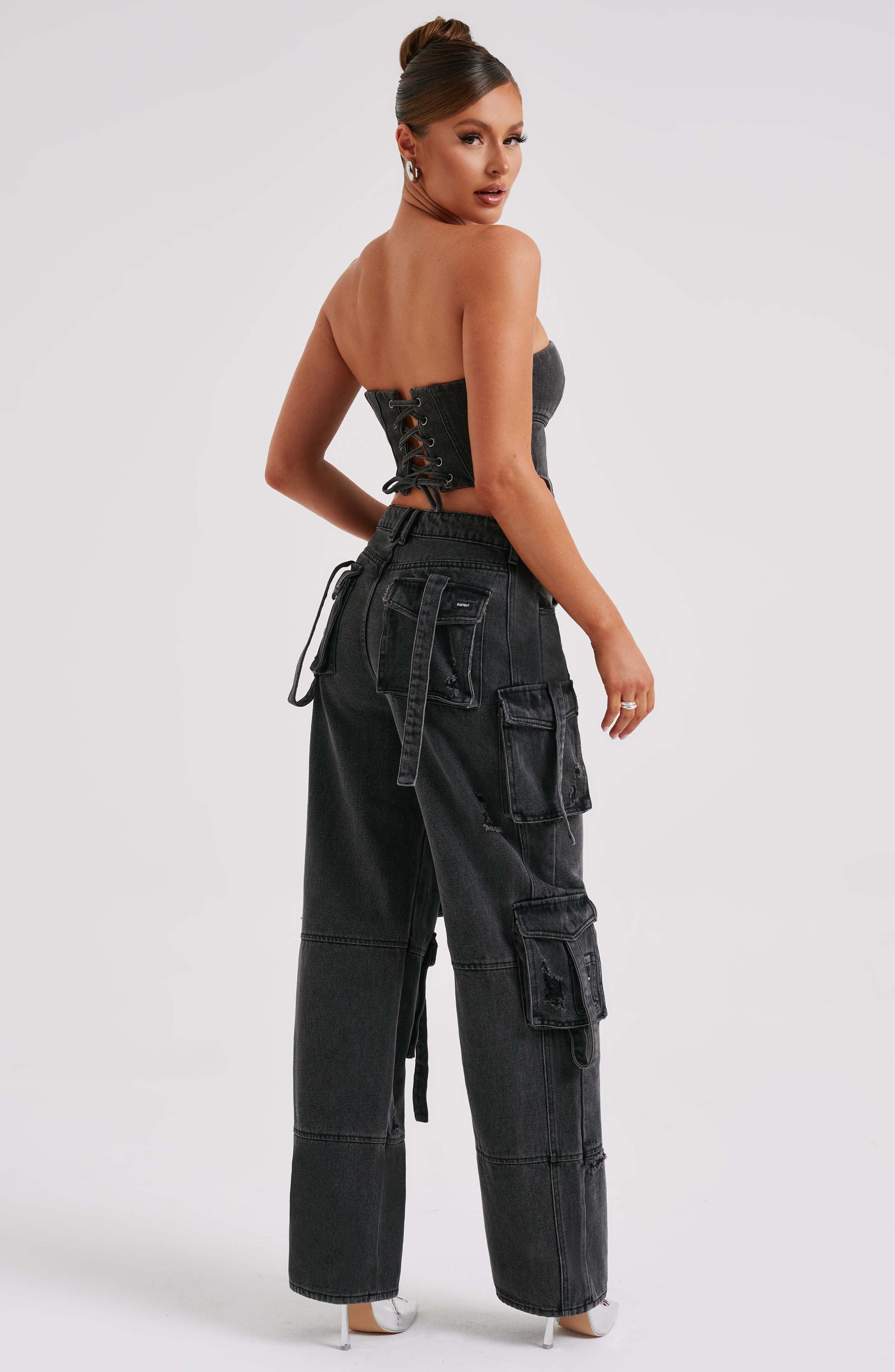 Black Cargo Pants - Premium Denim Wide Leg Fit